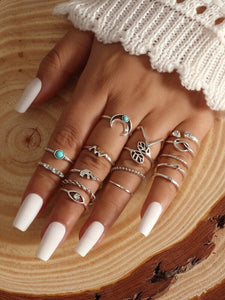 16pc Moon and Evil Eye Ring Set - Soulful Spirits
