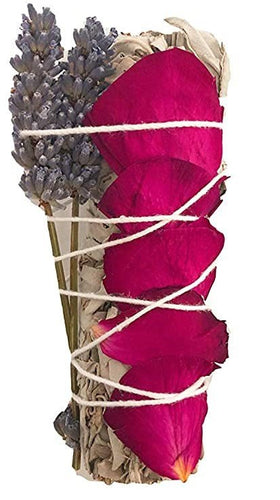 4 Inch Rose and Lavendar White Sage Bundle - Soulful Spirits